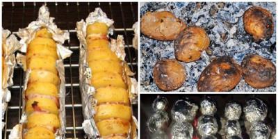 Zemiakový šašlik s masťou alebo slaninou na grile Recept na šašlik so zemiakmi na grile